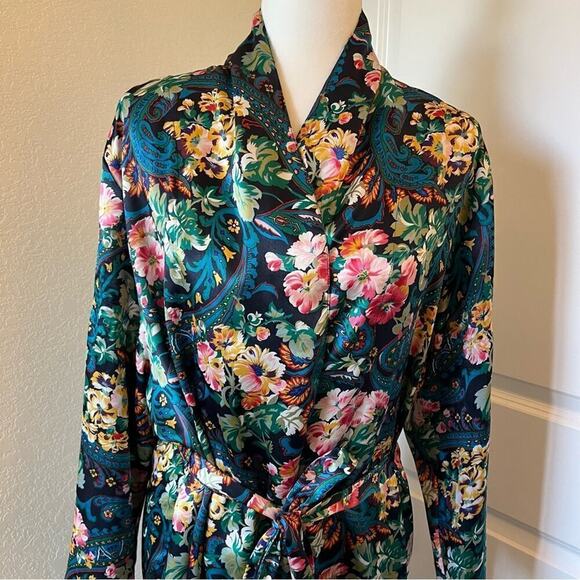 Victoria's Secret Gold Label Vintage Floral Paisley Long Satin Robe M/L - Picture 3 of 8